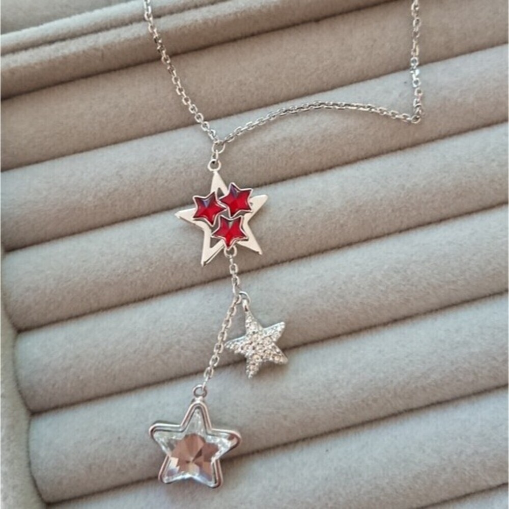 Swarovski Holy Night Red Clear Star Crystal 16-in Rhodium Pendant Necklace
